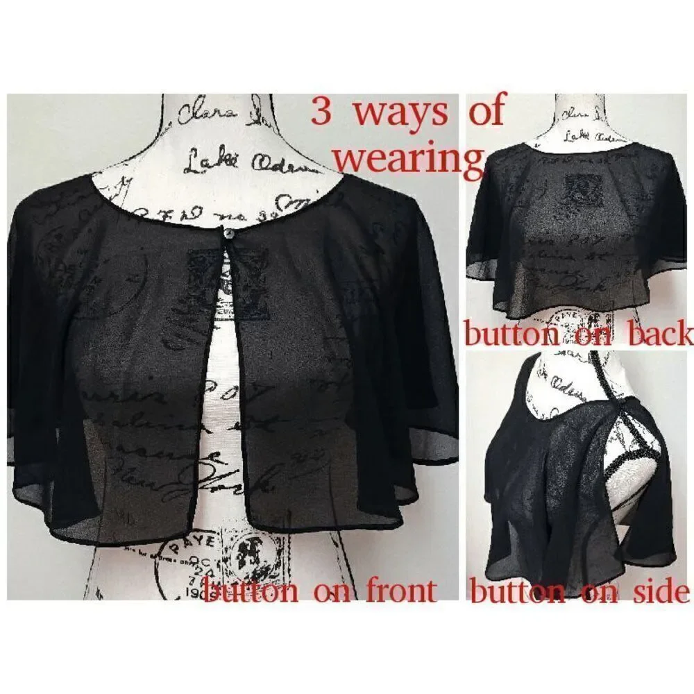 Mesh Evening Gothic Flapper 1920s Simple Black Shawl Wrap Cape NEW - Picture 2 of 16